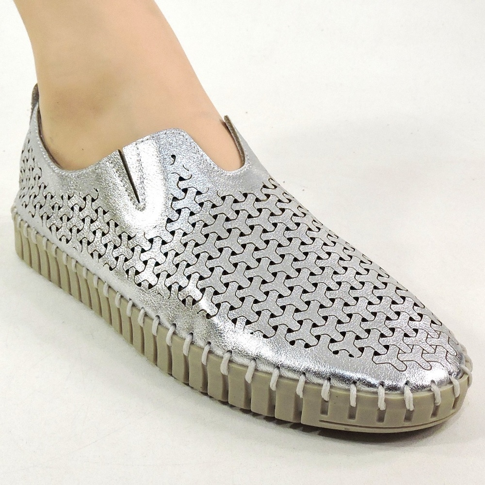 FRAU 🇮🇹 WOMEN'S SOFT SILVER LEATHER COMFORT SUMMER LOAFERS